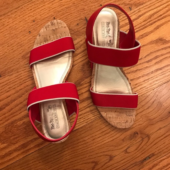 Coach and Four Wedge Sandal, Red - Picture 2 of 5
